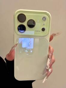 Summer Solid Color Macaron Glass Naked Machine Texture Straight Edge With Lens Film 16 ProMax Phone Case, Fingerprint-Resistant 13/14 Pro/15 Pro Max/11/12 Phone Case, Luxury Precision Hole Full Coverage 17 Pro Max/17 Pro/17 Phone Case - Fruit Green - View 7