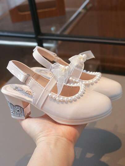 1 Đôi Sandal đế mềm thời trang xuân/hè mới, đính ngọc trai, ren nơ, đá quý, kiểu dáng tối giản thanh lịch, đế dày bóng, chống trơn trượt, bền chắc, giày cao gót kiểu La Mã thời trang để khiêu vũ