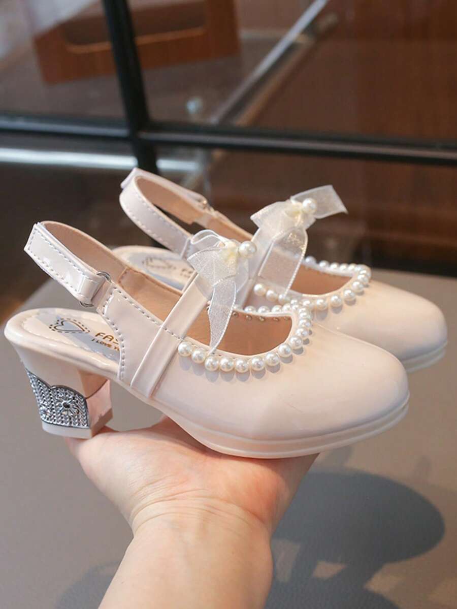 1 Đôi Sandal đế mềm thời trang xuân/hè mới, đính ngọc trai, ren nơ, đá quý, kiểu dáng tối giản thanh lịch, đế dày bóng, chống trơn trượt, bền chắc, giày cao gót kiểu La Mã thời trang để khiêu vũ