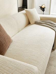 1pc 3D Sofa Cover, Multi-Functional Full Coverage Sofa Slipcover, Solid Color Striped Pattern Design, Holiday Decor Protective Cover, High Elasticity Full Wrap Sofa Cover, Anti-Slip, Dust-Proof, Anti-Cat Scratch, Suitable For All Seasons, Bedroom, Living Room, Study, Office - Beige - View 8
