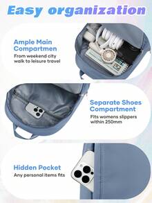 Student Backpack With Separate Shoe Compartment, Lightweight Travel Backpack Suitable For Work, Fitness, Daily Use, Casual Backpack With Hidden Pocket And Large Main Compartment, Perfect For Weekend Trips, Sports, Commuting And Daily Use, Large Capacity Student Bookbag With Multiple Pockets For High School And College Students, Fits 14-15.6 Inch Laptop, With Shoe Compartment Divider, Adjustable Shoulder Straps, Airline Approved Carry-On Backpack, Essential Backpack For Outdoor Commuting, Learning And Travel - Multicolor - View 5