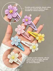 10pcs Cute Floral Jelly Hair Clips, Colorful Sweet Hair Accessories Side Bangs Hair Clips, New Design - Multicolor - View 6