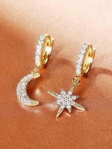 1 Pair Romantic Cubic Zirconia Earrings, Suitable For Women, Can Be Worn For Weddings, Engagements, Anniversaries, Parties, Valentine's Day And Other Occasions - Yellow Gold - View 2