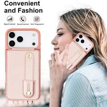 OUKNOEO 時尚人造皮革斜挎手機包，適用於 iPhone 18 17e Air 16e 15 14 13 Pro Max Plus S26 S25 Edge S24 Ultra A37 A57 Z Fold 7 6 5 4，附手腕帶與長掛繩 - 粉色 - 查看 7