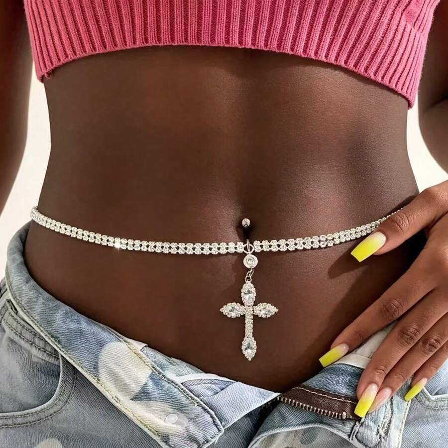 Cadena de vientre con colgante cruzado sexy y de moda, versátil para el verano, la playa y las vacaciones