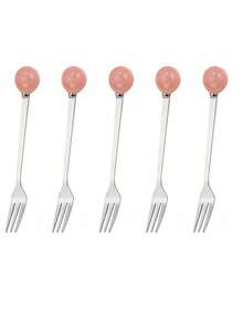 5/10pcs Cream-Style Ceramic Fruit Forks, Stainless Steel Fruit Picks Luxury Set - Silver - View 10
