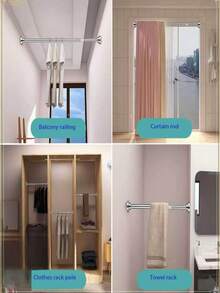Barra telescópica de instalación fácil sin taladro con resorte incorporado - Soporte de gravedad fuerte para cortinas de ducha, cortinas de puerta, tendederos y barras de armario - ss-03 - Ver 2