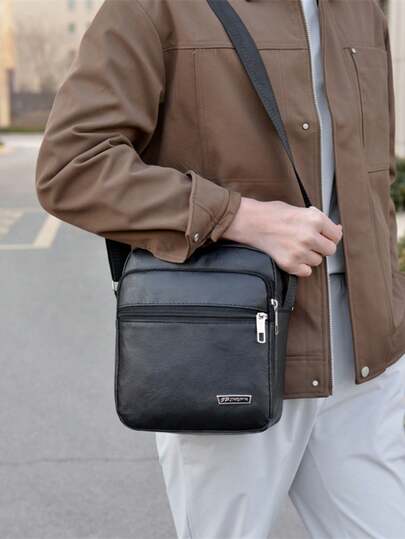 1pc Plain Color PU Fabric Zipper Closure Fashionable Casual Minimalist Backpack, Suitable For Men's Daily Commute, Work, Business Travel