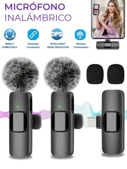 Dos piezas de micrófono inalámbrico de corbata adecuado para teléfonos Android e iOS. El micrófono de solapa se puede usar directamente después de la inserción y tiene una batería recargable de 60 mAh de larga duración. Es un micrófono inalámbrico con reducción de ruido y es adecuado para grabación de video, entrevistas, podcasts y vlogs. Es un regalo para él.