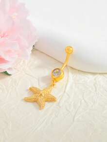 1pc Starfish Belly Button Ring, Elegant Body Jewelry For Women, Suitable For Beach & Resort - Yellow Gold - View 6
