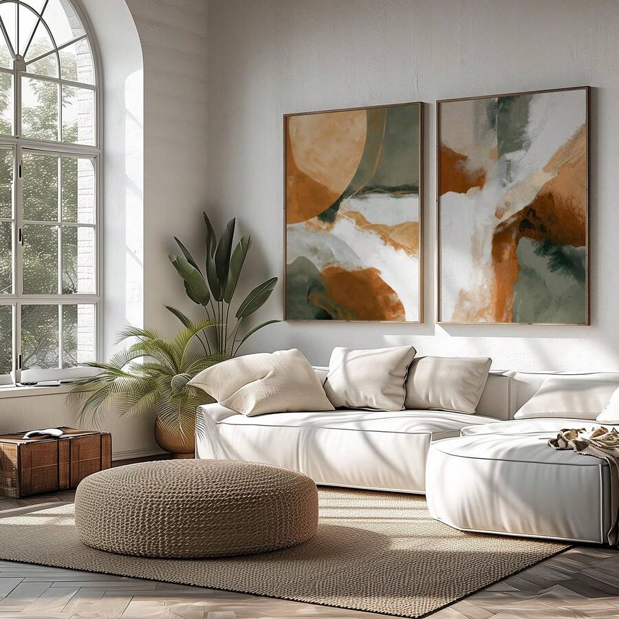 Set Of 2 Abstract Neutral Wall Art, Modern Minimalist Canvas Prints, Earth Tone Boho Wall Decor For Living Room Bedroom - A - View 1