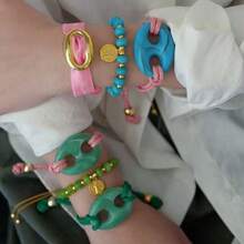 1 pieza, pulsera trenzada con hebilla en forma de nariz de cerdo de color dopamina, estilo de vacaciones con cuentas de colores ajustable, adecuado para que las damas lo usen a diario. - Pulseras Mix and Match - Ver 2