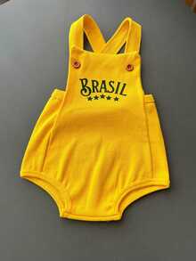 Baby Cotton Overalls And Vintage Copa Brasil Hat - Màu vàng - Xem 3