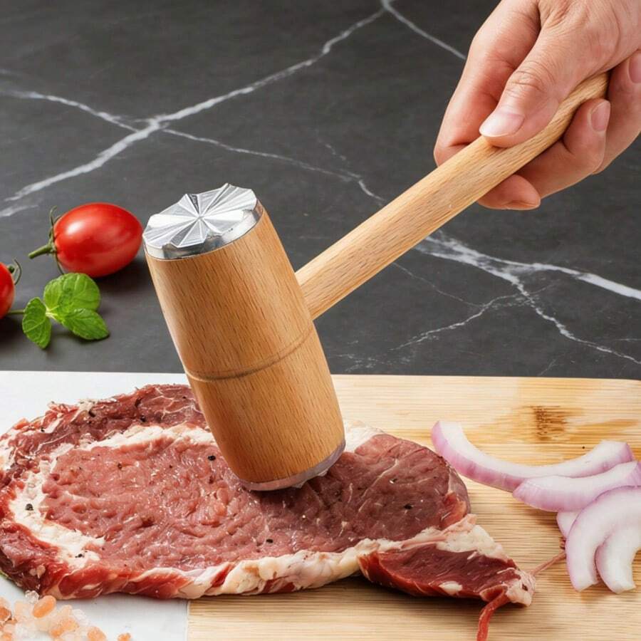 1 cái búa làm mềm thịt bằng gỗ, búa bít tết bằng gỗ nguyên khối dùng trong gia đình, dụng cụ làm mềm và phá gân thịt, búa đập thịt, dụng cụ làm mềm thịt, dùng búa để đập bít tết, dùng búa đập thịt để làm mềm thịt, dụng cụ làm mềm và cắt thịt trong nhà bếp, búa thịt, dụng cụ thần kỳ - Nhiều màu - Xem 1
