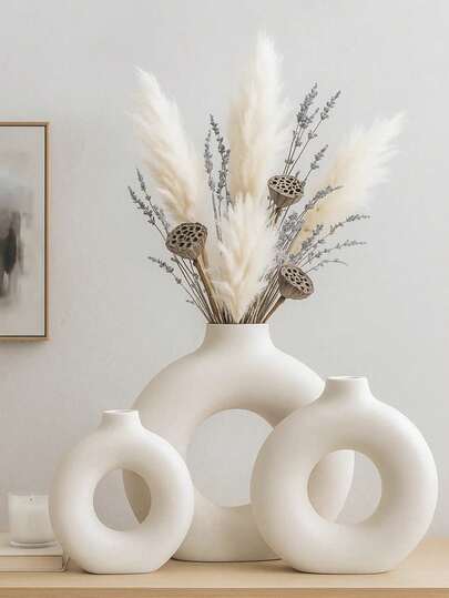1pc Donut-Shaped Vase, Modern Minimalist Hollow Round Vase, Extremely Simple Boho Style Decorative Vase, Aesthetic Home Decor, Suitable For Living Room, Bedroom, Office Desk, Shelves, Elegant Dried Flower Storage, Gift For Home Decor Enthusiasts, Collectible Decor Item, Unique Housewarming Gift, Exquisite Indoor Centerpiece Vase, Contemporary Accent Vase, Artistic Desktop Decor, Classic & Eternal Decorative Piece, Multifunctional Home & Office Display Decor