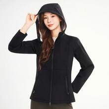 Chaqueta de Softshell Elástica para Mujer, Tejido Mezcla Poliéster-Nailon, Estilo Relajado para Combinar con Todo - Negro - Ver 12