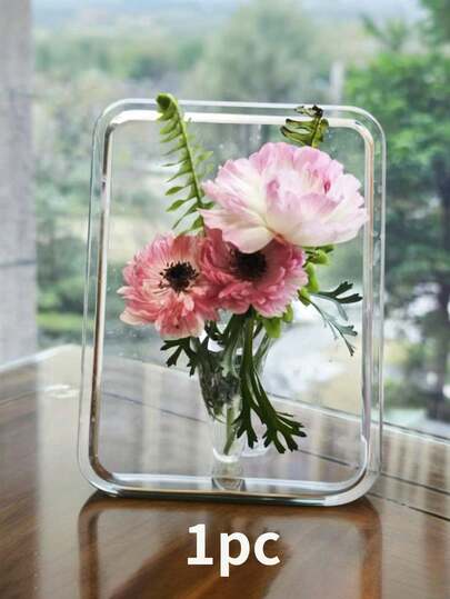 1个亚克力相框花瓶，透明花瓶，家居装饰艺术品，适用于客厅、厨房、办公桌，创意艺术礼品