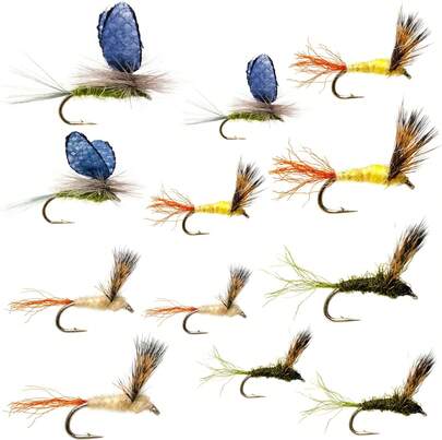 Outdoor Planet 12 Psycho Prince/Anato May/PMX/Parachute Hopper Dry Flies And Nymph Flies For Trout Fly Fishing Flies Lure Assortment