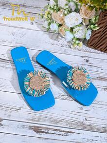 Nuevas sandalias de moda con aplicación de girasol para mujer - Multicolor - Ver 4