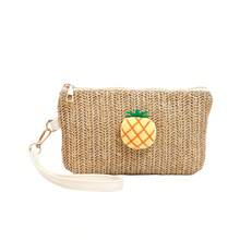 1pc Summer Fruit Decor Straw Clutch Bag, Refreshing Pineapple, Cherry, Strawberry Woven, Zipper Closure Coin Purse, Suitable For Vacation, Travel, Casual Daily Use - A - View 13