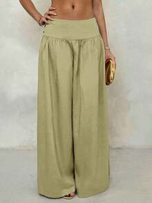 Retro Low-Waisted Wide Leg Pants, Flowy & Slimming Casual Women Long Trousers Fall Women Clothes Back To School - màu xanh lá - Xem 4