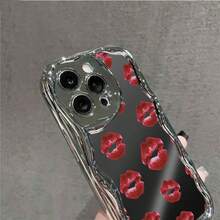 1 unidad Labios rojos estampa beso patrón Funda para iPhone 17, fabricada en TPU suave y flexible, con gran resistencia a la deformación y protección contra el amarilleo. Cuenta con un exclusivo borde ondulado y acabado electrobrillante de estilo elegante. Brinda protección integral para el móvil y la cámara, resistente a impactos, arañazos y decoloración a largo plazo. Perfecta para el uso cotidiano, trabajo y viajes. - Plateado - Ver 5