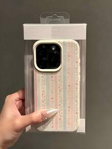 1个条纹简约图案TPU防震白色花卉蓝色粉色时尚手机壳，兼容苹果16/15/14/13/12/11 Pro Max系列国际版，春季生日礼物 - 白色 - 查看 4