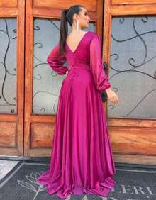 Long Dress For Graduation, Party, Wedding, Evening, Bridesmaid With Sparkle - Rose Red - View 2