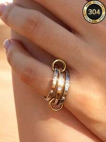 Znice 2026 Nuevo Juego de 3 Anillos Apilables de Acero Inoxidable 304 con 3 Diamantes en 3 Colores, Joyería Delicada y Minimalista para Mujeres, Oro/Oro Rosa/Plata, Hipoalergénico, Regalo Perfecto para el Día de la Madre, Accesorio de Playa de Verano, Resistente al Agua y a la Decoloración - Multicolor - Ver 2