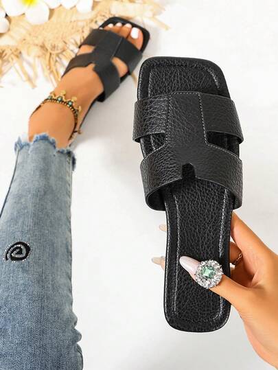 Ximi Ruo New Spring/Summer Fashion Casual One-Strap Slide Sandals, Comfortable Flat Heel Round Toe Beach Slippers, Versatile Slip-On Sandals For Women