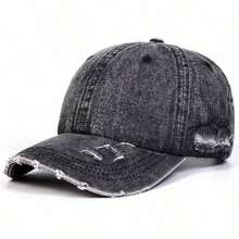 1Piece Vintage Holes Denim Wash Baseball Cap Outdoor Adjustable Sunscreen Leisure Cap Unisex Travel Tourism Beach Vacation - Multicolor - View 2