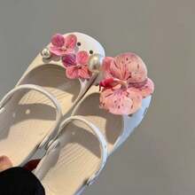 Pink Butterfly Orchid Ballet-Style Clogs, Women's Slippers, 2026 New Style, Outdoor Women's Beach Shoes, Slip-On, Home, Indoor, Women's Student Sandals. - 白色 - 查看 4