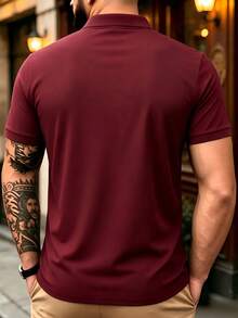Men's Summer Lightweight Fabric Polo Shirt | Slim Fit Short Sleeve Solid Color Collared Top, Suitable For Daily, Commuting, Office, Light Sports And Beach Wear - Burgundy - View 3