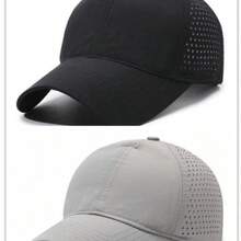 1pc Lightweight Breathable Quick-Dry Adjustable Perforated Baseball Cap, Unisex Design Suitable For Hiking, Sun Protection, Summer - A - View 15