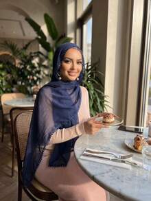 1pc New Solid Color Island Pleated Heart-Shaped Scarf, Women's Muslim Hijab, Daily Beach Sun Protection Shawl, Holiday Gift - Multicolor - View 10
