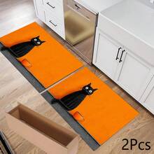 1pc Orange Background Black Cat Print Absorbent Mat/Drying Mat For Coffee Maker, Tableware - Absorbent Polyester Desktop Protective Mat With Rubber Anti-Slip Pad, For Kitchen Counter Decor, Home Bar And Dining Table - Multicolor - View 14