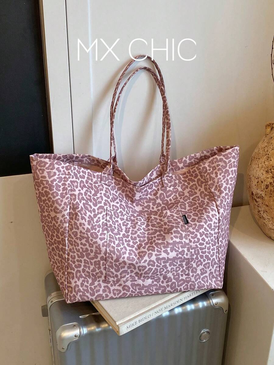 Fashionable Leopard Print Large Capacity Tote Bag, Suitable For Daily Use And Travel - Pink - View 1