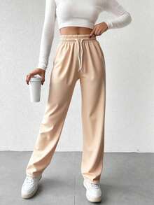 Women's Drawstring Waist Sweatpants - Coral Pink - View 3