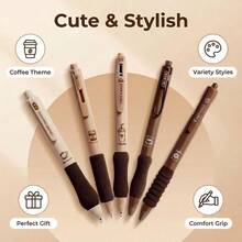 5 Pcs Coffee Pens, 10 Pcs Retractable Quick Dry 0.5mm Fine Point Black Pen Refills Ink Unique Pens Of Cute Gel Pens Women (Coffee Pen Set) - Coffee Pen Set - View 5