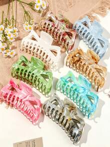 8Pcs 13.5cm Large Marble Pattern Claw Clip Set, Non-Slip Strong Hold Jaw Clips ForWomen, Suitable For Thick Hair, Casual Daily Style Hair Accessories Summer Hair Clutch Beach Hair Claws Vacay Hair Clips - Multicolor - View 8