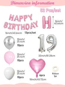 13/50/52件組女性粉色生日裝飾套裝－生日快樂橫幅＋愛心形鋁箔氣球＋粉色、白色與金屬銀加厚乳膠氣球，適用於生日派對、成人生日、15-30歲、40歲生日裝飾、拍照背景裝飾 - 彩色 - 查看 13