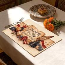 1 pieza/4 piezas/6 piezas/8 piezas Manteles individuales vintage estilo americano, diseño patriótico de estrellas y rayas, adecuado para fiestas del 4 de julio Día de la Independencia, decoración de mesa de cena festiva - Multicolor - Ver 4