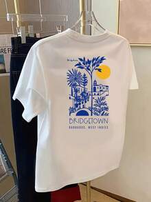 Bridgetown, Barbados - Women's Printed T-Shirt With Front And Back Print - Fashion Print - Spring/Summer Fashion Item. - White - View 2