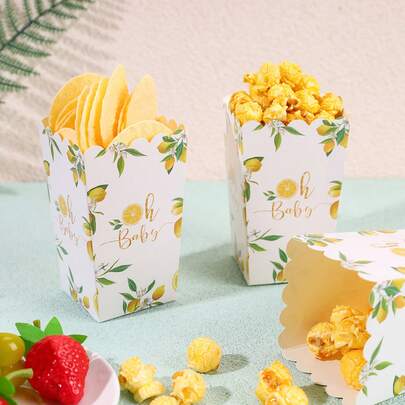 Watercolor Lemon & Citrus Themed Popcorn Boxes, Disposable Paper Snack Containers With Summer Fruit Print, 4.52x2.95x2.16 Inch Treat Boxes For Citrus Themed Party, Refreshing Celebration, Bridal Shower, Backyard Summer Gathering, Movie Night, Carnival, Outdoor BBQ, Party Favors, Candy Buffet, Dessert Table Decor, Sturdy Paper Popcorn Holders Multi Size Optional With 10PCS 20PCS 50PCS 100PCS For All Adult Celebration Occasions
