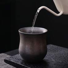 陶瓷浓缩咖啡品鉴杯，窑烧复古陶瓷手柄杯，拉花杯，送给朋友 - 200ml粗陶影白美人杯(牛皮紙盒) - 查看 3