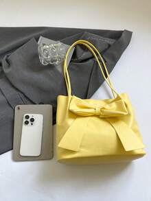 New Fashion Bucket Handbag, Bowknot Decor, Spring/Summer Tote Bag, Shoulder Bag, Commuter Bag, Solid Color Handbag For Women - Yellow - View 10