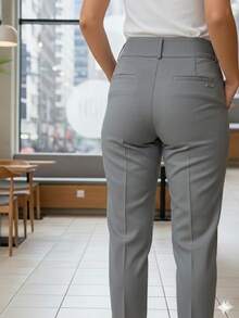 Women's Twill Pants With Front Crease And Elastane - Grey - View 2