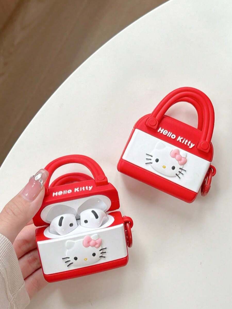 SANRIO 1 chiếc bao đựng hình mèo KT dễ thương, tương thích với Pro, 2/3/4, vỏ bảo vệ hoạt hình (Không bao gồm tai nghe) - Đỏ - Xem 1