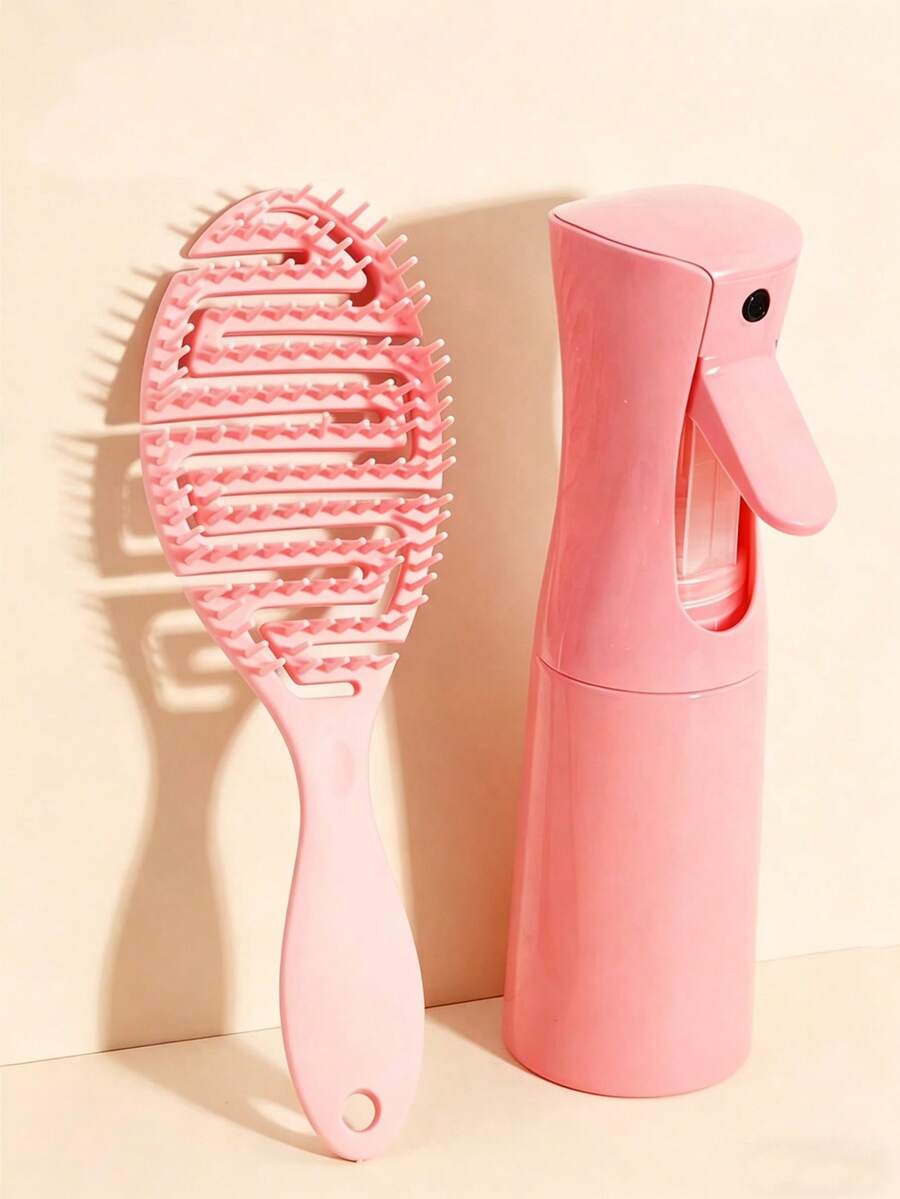 2pcs Comb Set - Including 200ml Spray Bottle And Hollow Hair Comb, Scalp Massage Comb, Styling Brush, Durable ABS Plastic Handle, Suitable For All Hair - Multicolor - View 1