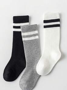 3 Pairs Kids Striped Sports Crew Socks, Mesh Breathable Material Football Socks, Classic Versatile Athletic Style Socks For, Back, First Day Of School - Multicolor - View 6